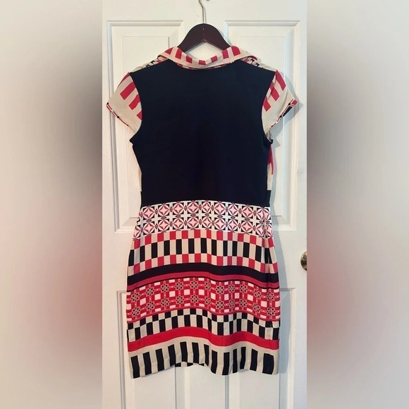 VILAGALLO Spanish Silk Stretch Horizontal Print Shirt Dress Sz 38 US 6 NEW COND - Picture 5 of 16